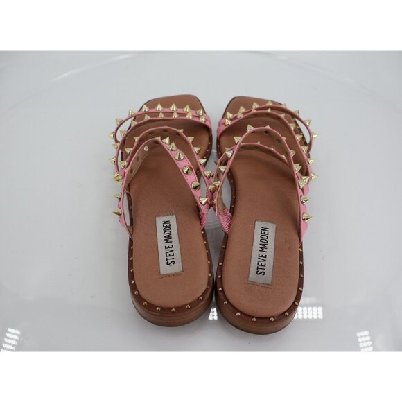Steve Madden Selina Spiked Sandals Women's 8 Pink Gold Strappy Slip On Slides - Picture 8 of 10